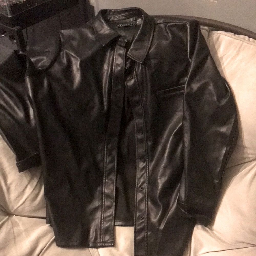 Faux Leather Button Down